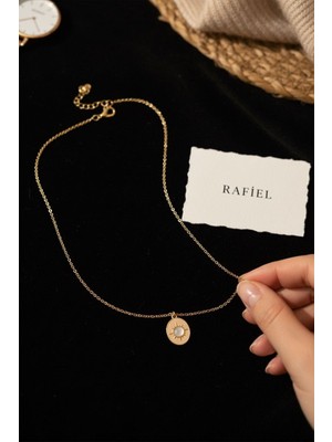 Rafiel Ay Taşı Detaylı Güneş Figürlü Çelik Ince Zincir Kolye - 44 cm Kolye