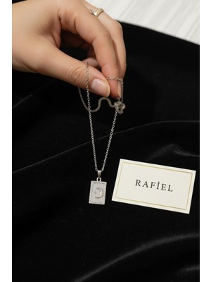 Rafiel Rafıel Minimalist Ay Figürlü Baget Plaka Kolye - Çelik Kaplama Şık Tasarım - 44 cm Kolye
