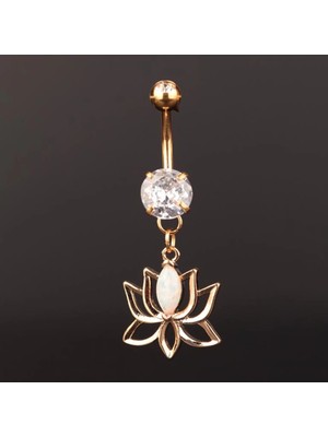 Aida Jewelss %100 Cerrahi Çelik Lotus Opal Zirkon Altın Göbek Piercing