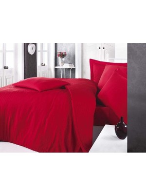 Feifei Çizgili Saten Nev Takımı Çift Kişilik Kırmızı