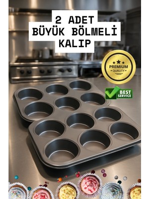 Nexgen 2 Adet Cupcake Fırın Kalıbı 6 Büyük Bölmeli Muffin Kek Kalıbı
