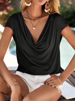 Civetta Kadın Kısa Kollu Degaje Yakalı Viskon Bluz