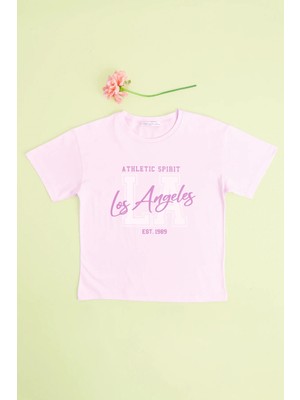 FullaModa Los Angeles Baskılı Kız Çocuk Crop Tişört