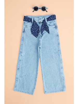 FullaModa Fiyonk Nakışlı Fularlı Kız Çocuk Pantolon