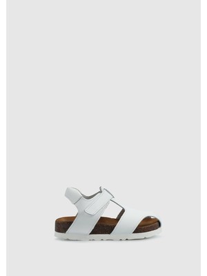 Kiddo Beyaz Deri Erkek Çocuk Düz Sandalet