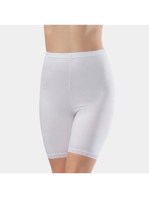 Türen Kadin Dantelli Pamuklu Likrali Kisa Tayt 285/BEYAZ