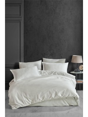 Bilfold Çizgili Saten Nev Takımı Çift Kişilik Ekru