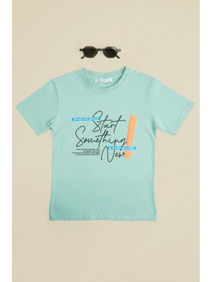 FullaModa Yazı Baskılı Bisiklet Yaka Erkek Çocuk Tişört