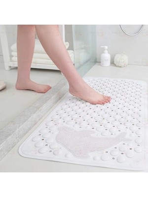 MAİN SHOP Duş Paspası Kaymaz Banyo Paspası Duş Vantuzlu Gider Delikli  Balık Desenli 35 x 68 cm M-10