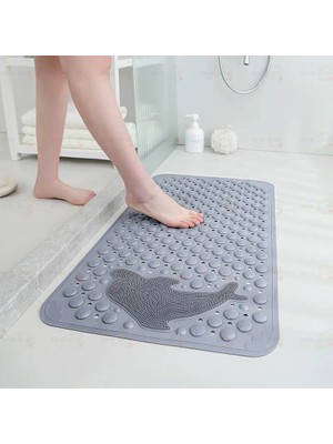 MAİN SHOP Duş Paspası Kaymaz Banyo Paspası Duş Vantuzlu Gider Delikli  Balık Desenli 35 x 68 cm M-10