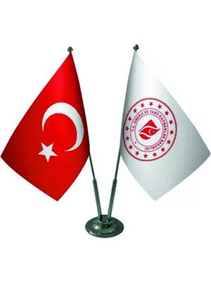 Özel Flama Bayrak Enerji ve Tabii Kaynaklar Bakanlığı Masa Bayrağı ve Türk Bayrağı Saten Kumaş Çiftli Set