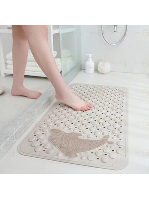 MAİN SHOP Duş Paspası Kaymaz Banyo Paspası Duş Vantuzlu Gider Delikli  Balık Desenli 35 x 68 cm M-10