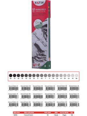 Kitabevimden Fatih Kurşun Kalem Dereceli 2b (12 Li Paket)