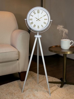 ForWhat Büro Ev Ofis Dekoru Için Ayaklı Beyaz Ivory Tripod Saat