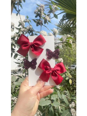 Toka Perisi Clara Kurdele Glitter Kelebekli Klips Toka Seti( 5/3 cm Metal Toka)