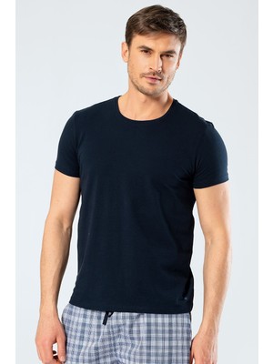 Cacharel Erkek Bisiklet Yaka Likrali T-Shirt 1331/LACIVERT