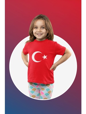 Ontunew 23 Nisan Baskılı Bisiklet Yaka Pamuklu Kısa Kollu Erkek ve Kız Çocuk Tişört