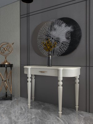 Feyza Design Ekru Dresuar, 85 cm Yükseklik, Mdf Malzeme, Şık Antre Dekoru