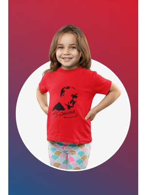 Ontunew 23 Nisan Baskılı Bisiklet Yaka Pamuklu Kısa Kollu Erkek ve Kız Çocuk Tişört