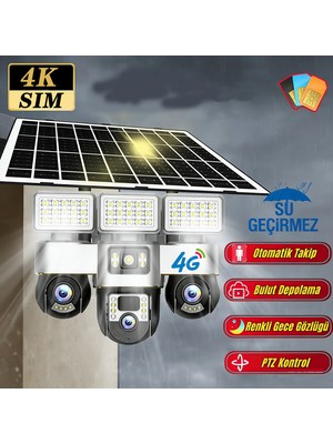 Dobest 4K 4g Güneş Enerjili Ptz Dış Kamera | Otomatik Takip, Hemen Alarm, Renkli Gece Görüşü, Uygulama Kontrolü, 66 Led, Type-C Şarj, Bulut Depolama, Üç Ekran Görüntüsü, Aşırı Hava Koşullarında Çalışır