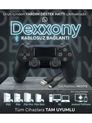 Dexxony Premium Siyah PlayStation 4 / Ps4 Oyun Kolu & Ps3 - Android Tv Uyumlu Kablosuz Bluetooth Gamepad