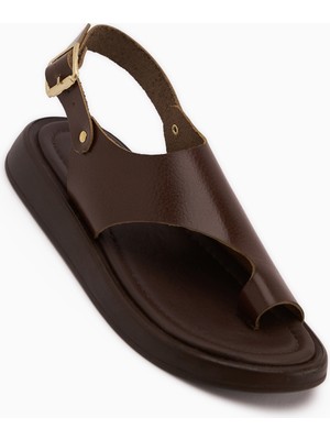 Limoya Lis Hakiki Deri Kahve Parmak Arası Kadın Sandalet