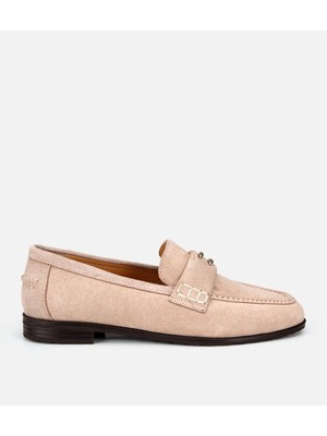 Hotiç Kadın Süet Deri Bej Toka Detaylı Klasik Loafer