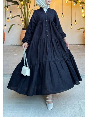 Modamorfo Parçalı Düğme Detaylı Elbise -Siyah