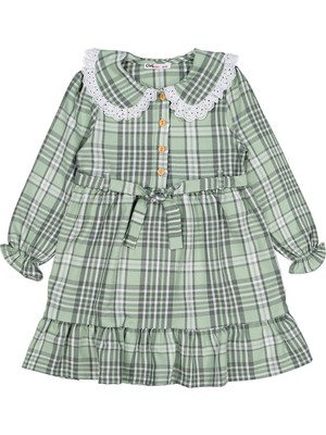 Civil Girls Ekose Desenli 6-9 Yaş Elbise - Yeşil