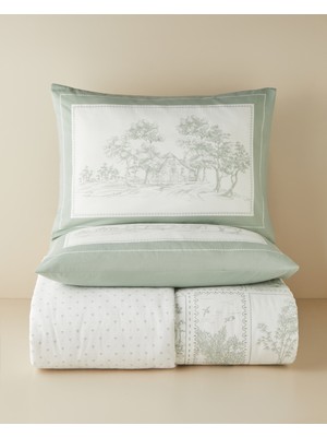 English Home Pastoral Patch Pamuklu Çarşaflı Çift Kişilik Nevresim Takımı 200x220 cm Yeşil