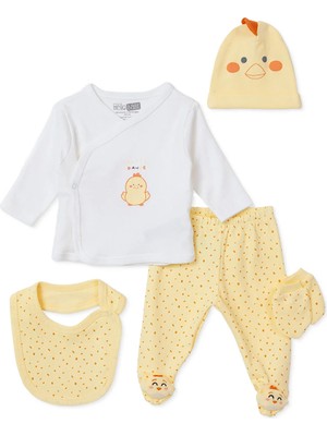 Hellobaby Unisex 5li Hastane Çıkışı Hayvan Baskılı Çıtçıtlı Zarf Yaka Uzun Kol Patikli