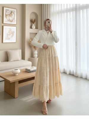 Modamorfo Fisto Işlemeli Katlamalı Etek -Bej