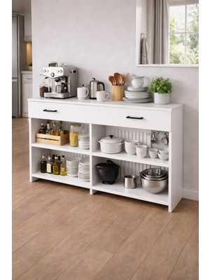 Feyza Design Yüksekliği 100 Cm, Genişliği 140 cm Minimal Kahve Köşesi Dolabı