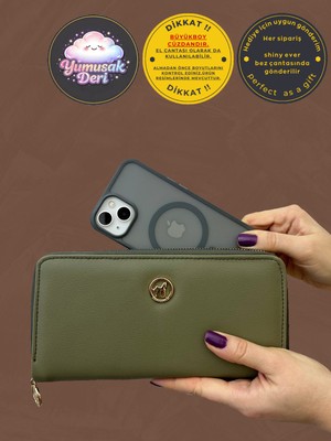 Shiny Ever Kadın Cüzdan Büyükboy Telefon Bölmeli Yeşil Gold Detaylı Suni Deri Hediye Seçeneği