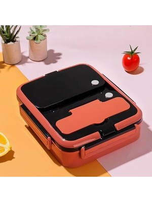 1392-2 Çelik Hazneli 3 Bölmeli Beslenme Kutusu Lunchbox Sefer Tası - Turuncu