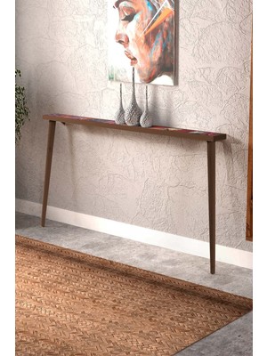 Feyza Design Kırmızı Ahşap Dresuar 142X12CM Traverten Taş Detaylarıyla