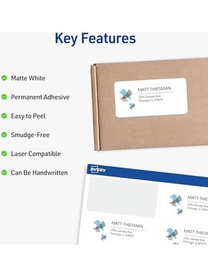 Beslemeli Suya Dayanıklı Yazdırılabilir Nakliye Etiketleri, 3-1/3" x 4", Beyaz, 300 Boş Posta Etiketi (5524)