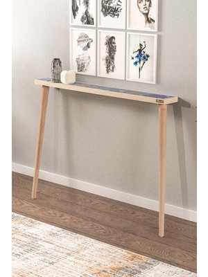 Feyza Design 102X12CM Doğal Ahşap Dresuar, Traverten Taşlı Antre Mobilyası