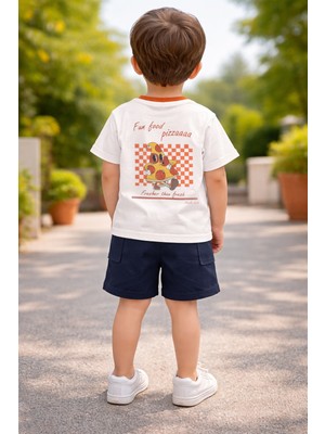 Miela Kids Pizza Baskılı Oversize Tişört ve Şort Takım