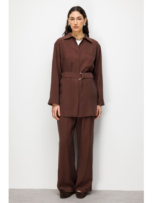 Mizalle Kemer Detaylı Kahverengi Tunik