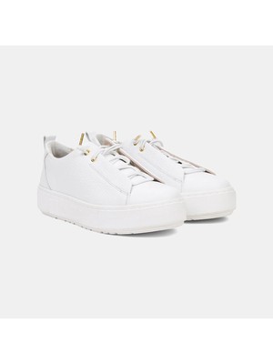 Desa Kadın Beyaz Lastik Bağcıklı Kalın Tabanlı Deri Spor Ayakkabı