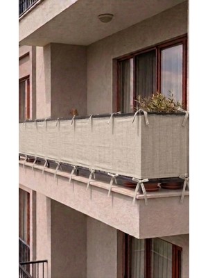 Devrim Olivya Tekstil Bej Bağcıklı Balkon Perdesi Demir Kapama Gizlilik Sağlayan Dayanıklı Branda