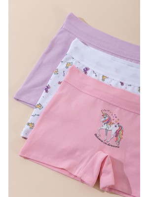 Baykar Kız Çocuk Pamuklu Renkli Baskılı Likralı Boxer Şort 3'lü PAKET 5715 Renkli