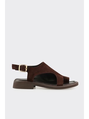 Elle Kahve Deri Kadın Parmak Arası Sandalet