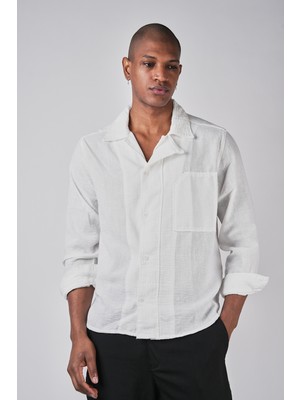 Ex-pent Erkek Dökümlü Viskon Cepli Beyaz Gömlek GE9328-5297