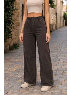 Cedy Denim Cedy Denım- Likralı Kumaş  Cepsiz Beli Lastikli Palazzo Pantolon  C640