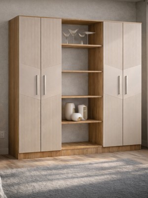 Mobilique Karbon No.6 Dört Kapaklı 6raflı Gardırop Çam-Vizon