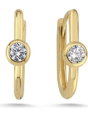 Zümrüt Sarraf 14 Ayar Altın Elips Tektaş Küpe