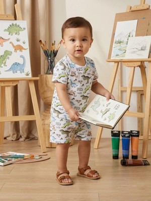 Alyakids Erkek Çocuk Dinozor Desenli Şortlu Takım - Pamuklu Yazlık Alt Üst Bebek Seti