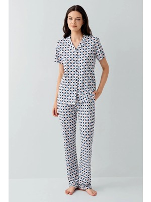 Derya Kurşun V Yaka Önden Düğmeli Kadın Pijama Takım 3557